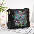 Black PU leather crossbody bag with colorful rhinestone skull and gold chain strap - Colorful Skull (Black) (AA117)