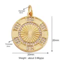 Ciondolo sole dorato con zirconi bianchi e dettagli sulle dimensioni di 20mm diametro - Ciondolo Tondo Zirconia Texture di Sole (M529692-Gold)
