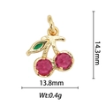 Detalle de colgante de cereza bañado en oro 18k con gemas rosas y medidas del producto - Estilo Cereza Rosa (DZ-140)