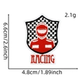 Detail view of racing embroidery patch with 6.6cm x 4.8cm dimensions and weight info - Racing Patch #6 (Track Squares)