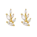 Elegant gold leaf earrings with marquise-cut cubic zirconia in a minimalist nature style - C-Leaf (White)