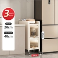 Narrow 20cm white kitchen storage cart with three glass tiers and rolling wheels - Fixed 3-Tier Kitchen Storage Cabinet / White