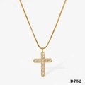 Elegant gold stainless steel cross necklace featuring shimmering pave-set crystals - Golden Large Cross Style (KD752)