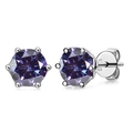 Detail of S925 sterling silver earrings with purple moissanite in six-prong setting - Stud Earrings / 1 Carat x 2 / Purple-Blue (1CT*2)