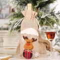 Christmas burlap wine bottle cover featuring a 3D reindeer design and festive plaid details - Elk / Beige