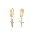 Orecchini pendenti a croce in argento S925 dorato con pietre di zirconi bianchi brillanti - Stile A Diametro Interno 8mm / Oro