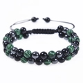 Detail of adjustable double-row beaded bracelet with amethyst, malachite, and hematite beads - Malachite Bracelet (2 Malachite Beads) / 6mm