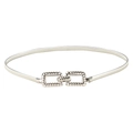 Elastic silver metal skinny belt for women with double square interlocking buckle detail - No.31 Silver