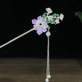Chinesische Haarnadel mit lila Emailleblüte und goldenen Perlenquasten - Violette Emaille Blume Künstliche Perle Quaste (0177)