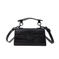 Black crocodile pattern crossbody bag with top handle and adjustable shoulder strap - Black Stone Pattern