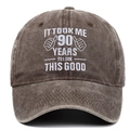 Detailed white embroidery on vintage washed cotton baseball cap for 90th birthday gift - Adjustable / Coffee