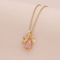Elegante 18K vergulde ketting met roze druppel edelsteen en CZ-strik hanger - Roze