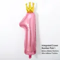 Pink number 1 aluminum foil balloon with golden crown for birthday party decor - Number 1 with Gold Crown / Pink