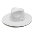 Detail of white wool wide brim fedora hat with a delicate matching ribbon and bow - M (56-58cm) / White
