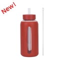 Red 800ml glass water bottle with silicone sleeve, time markers, straw and cleaning brush - Brick Red (New)