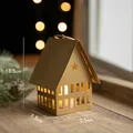 Golden house-shaped iron candle holder with star cutouts and festive handle, 13.5cm height - House Style (with Electronic Candle)