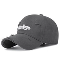 Distressed dark gray baseball cap with white Amigo embroidery and vintage torn cotton fabric - Gray