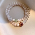 French style double-layer pearl and rose quartz bracelet set with clear crystal beads - 83# Bracelet-White-Purple 6mm-Gift Box