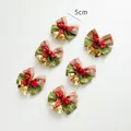 6-pack of 5cm green and white striped Christmas bows with gold bells and red berries - Two-Tone Red Leaf / Set of 6