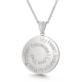 Minimalist silver stainless steel round pendant necklace with romantic engraving - My Heart Belongs to You Quote Style (KP46434-K)