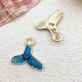 Golden and blue enamel whale tail pendants for DIY jewelry making accessories - 1pc Fish Tail 14x15mm Blue