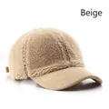 Beige baseball cap for women featuring warm sherpa crown and corduroy brim - Adjustable / Beige