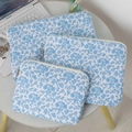 Blue floral quilted laptop sleeve set in three sizes with protective diamond stitching - 11" / White with Blue Flowers