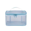Light blue mesh toiletry bag with portable handle and dual zipper for travel storage - Single Layer / Sky Blue