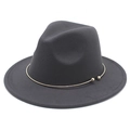 Detail of dark gray wool felt fedora featuring a gold metal ring with sphere accents - M (56-58cm) / Dark Gray
