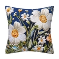 Detail der eleganten 3D-Blumenstickerei auf dunkelblauem quadratischem Zierkissenbezug - Stil 30 / 45x45 cm