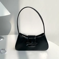 Elegante schwarze glänzende PU-Leder Unterachseltasche mit Schleife und schlichtem Design - Schwarz