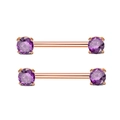 Rose gold stainless steel nipple rings set with vibrant purple cubic zirconia stones - Rose Gold Purple Zircon
