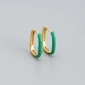 Minimalist gold oval hoop earrings with green enamel coating for a stylish look - 925 Silver / Gold (Green)