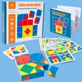 Wooden cube puzzle set with 54 challenge cards and colorful blocks for kids age 3+ - Cubic Spatial Thinking Blocks