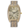 Luxury tonneau quartz watch with full crystal pavé and artistic Arabic numerals - Gold & Silver
