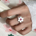 Vintage S925 sterling silver flower ring with a pink gemstone on the index finger - JZ0533-Pink Flower Core