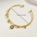 Adjustable golden Evil Eye cuff bracelet with blue pendants and rhombus texture - Evil Eye Charm / Gold