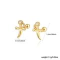 Detailed dimensions of 925 silver dagger earrings with gold plating and zircons - Gold Dagger Style (KE22876)