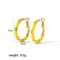Detail view of 31mm 18K gold plated hoop earrings with yellow enamel and post closure - Diameter 31mm / Yellow (TE6305-YW)