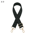 Close-up of adjustable diamond pattern bag strap with gold hooks and green weaving - Dark Green