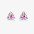 Elegant S925 sterling silver triangle earrings with pink center gem and white crystals - White Gold-MME1034-Triangle Pink Zircon