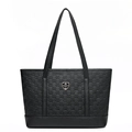 Sac cabas classique en cuir noir avec motif gaufré et deux anses sur fond blanc - Noir