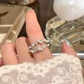 Doppelreihiger Perlenring mit Zirkon-Akzenten im eleganten französischen Stil - Silber