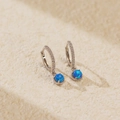 S925 Silber Creolen mit rundem blauem Opal Anhänger und funkelndem Zirkonia Besatz - Platin (Blauer Opal)