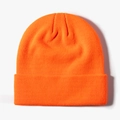 Classic bright orange ribbed knit beanie hat with foldable cuff for winter warmth - One Size / Fluorescent Orange