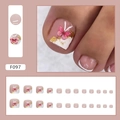Uñas postizas para pies estilo French con mariposas rosas y detalles de pan de oro - Estilo de punta francesa (F097) / Mariposa de pan de oro (tipo pegamento)