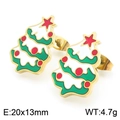 Pendientes de árbol de Navidad en esmalte verde con base de acero inoxidable dorado - Pendientes de árbol de Navidad / Dorado (KE117960-GC)