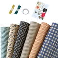 Blue plaid kraft gift wrapping paper set with 6 nautical patterns, ribbons and stickers - Set 3