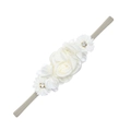 Handgemaakte nylon baby hoofdband met ivoren chiffon bloemen en grijze stoffen bloembladen - Melkwitte Combinatie