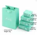 Tiffany blue jewelry gift boxes set with ribbon bows and silver Jewelry logo - 8.5x8.5x3.5cm / Lake Blue